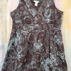 1X Blue Resort Maxi Dress BUST 48 Brown Halter Long Skirt Floral Fairy Cotton XL